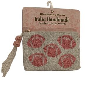 Wandering Moon Pink & White Football Themed Travel Pouch New